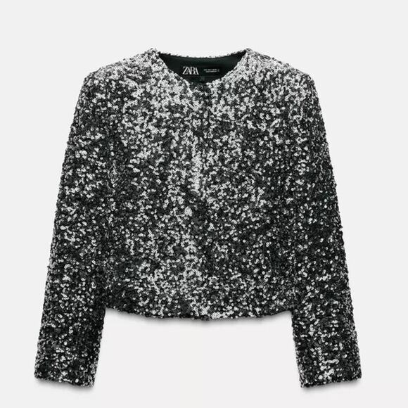 Zara Silver Sequin Blazer Size Small - Picture 5 of 11